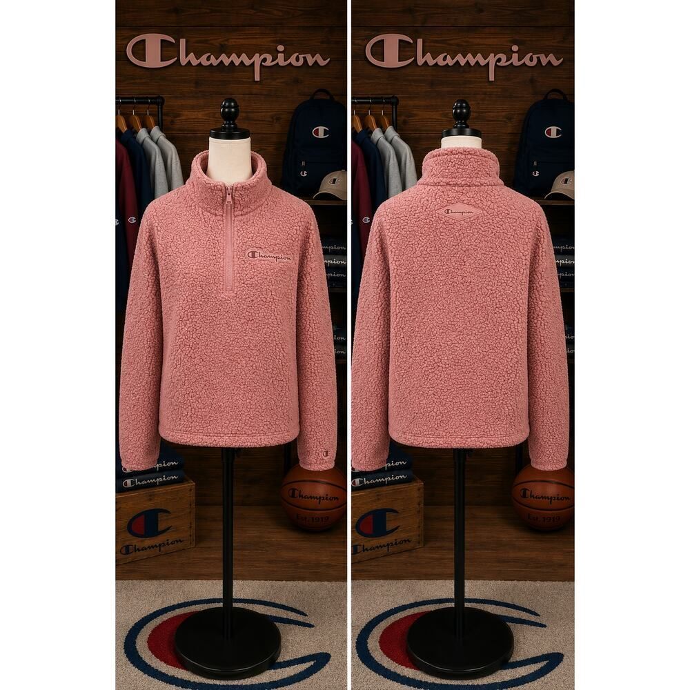 Champion Pink Sherpa Quarter Zip Pullover Fleece Women’s Large Cozy
